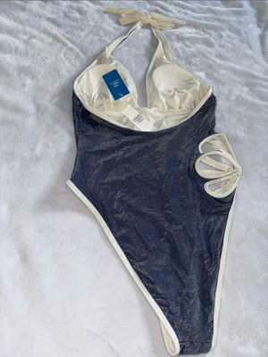 Cupshe Metallic Blue Plunge Halter One Piece Swimsuit with Cutouts size M thumbnail 6