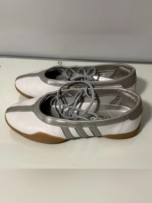 adidas White and Silver Lace-Up Ballet-Style Sneakers thumbnail 3