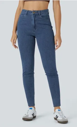 Halara Small Flex High Waisted Zipper Pocket Casual Jeans Blue Womens Regular In thumbnail 1