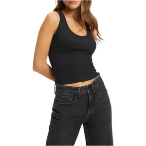 GOOD AMERICAN Fitted Rib Scoop Neck Tank in Black001 Size X-Small NWT thumbnail 8