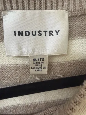 Industry Striped Crewneck Sweater in Cream and Taupe Women Size XL thumbnail 3