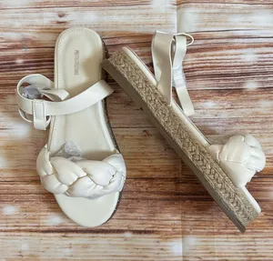 PrettyLittleThing White Strappy Espadrille Sandals Braid Plait 1.5 Heel Size 7 thumbnail 1