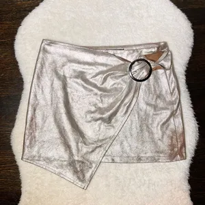 Zara Trafaluc Metallic Silver Faux Wrap Mini Skirt thumbnail 1