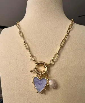 Handmade ✨ Chic Gold Chain Necklace with Heart & Pearl Charm ✨ thumbnail 1