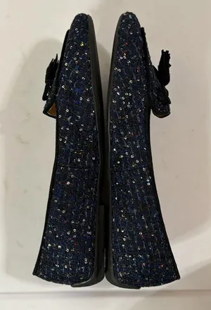 Talbots Francesca Tie Tassel Driving Moccasins in navy sequin tweed size 5.5 thumbnail 4