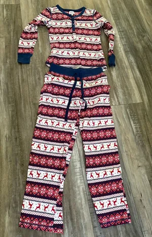 Lanz 2 piece Fair Isle Reindeer Winter Pajama Set small thumbnail 1