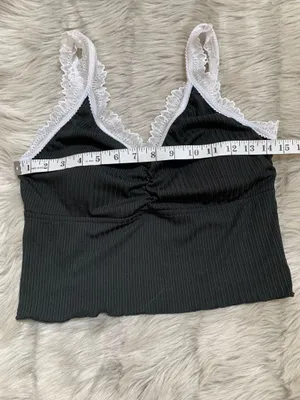 Black with White Lace Crop Top Large thumbnail 6