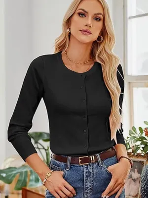 Grace Karin Women’s Small Black Button Front Cardigan Sweater Viscose Knit thumbnail 2
