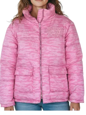 ASSHOLES LIVE FOREVER Tiger Camo Embroidery Puffer Jacket Sz M Pink Rare City thumbnail 3
