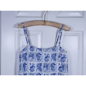 Abercrombie & Fitch Linen Mini Dress Postcard Stamp Size XS Blue Floral Coastal thumbnail 5