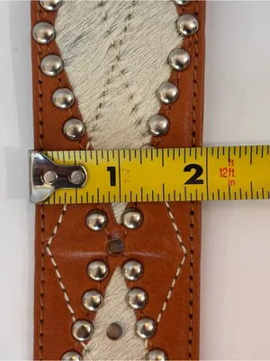 Michael Kors Silver Studded Diamond Design Calf Hair Panels Belt Sz L NWT thumbnail 9