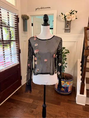 Ten Sixty Sherman NWOT Sheer Black Floral Embroidered Crop Top thumbnail 2