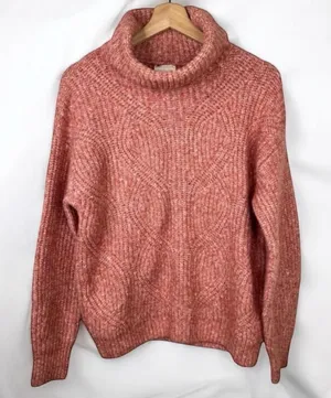 Caslon Pink Mauve Cable Knit Long Sleeve Turtleneck Sweater Size Small thumbnail 1