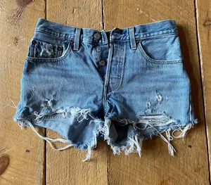 Levi's Light Blue Distressed Denim Cutoff Shorts thumbnail 1