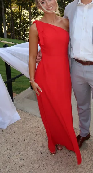 JJ's House Chiffon Dress A-Line One-Shoulder Floor-Length Red thumbnail 2
