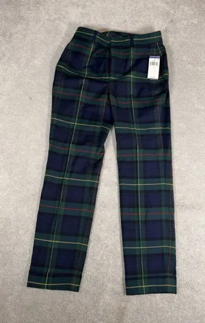 NWT‎ Lauren Ralph Lauren Plaid Tartan Cuffed Ankle Trousers Women's 2 Wool Navy thumbnail 1