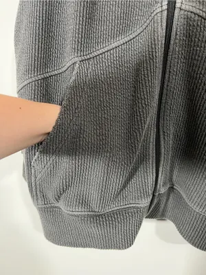 Aerie Waffle Full Zip Jacket Dark Gray Size Medium Baggy Size Medium Batwing thumbnail 6
