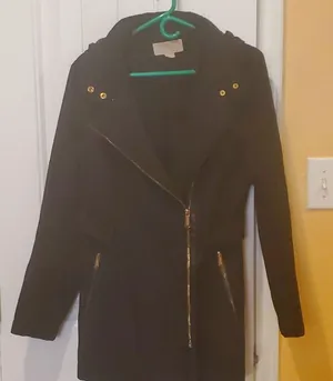 Michael Kors asymmetric zip up belted hooded coat. Size M thumbnail 1