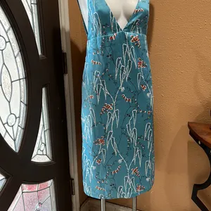 Zara light blue floral deep v neck dress thumbnail 4
