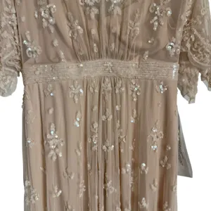 Mac Duggal Blush Pink V Neck Flounce Sleeve Embellished Mesh Gown Size 8 thumbnail 8