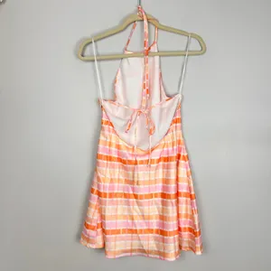 Nia Pink Multi Plaid Satin Mini Backless Slip Dress Large NWT Spring Coquette thumbnail 3
