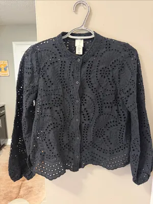 $178 NWOT Joie Black Eyelet Button-Down Top – 100% Cotton – Size XS thumbnail 2