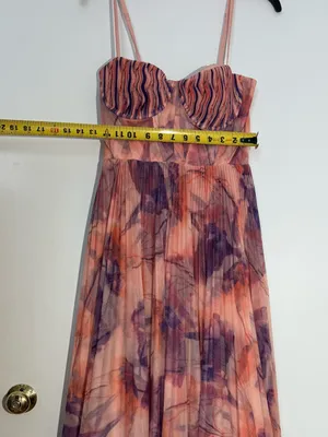 Hutch Floral Pleated Tulle Sweetheart Maxi Dress in Pink and Purple thumbnail 14