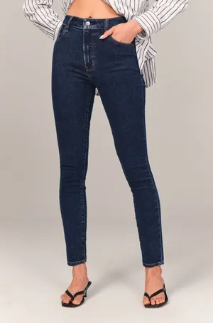 Abercrombie & Fitch Curve Love Super Dark High Rise The Skinny Ankle Jeans 0/25 thumbnail 1