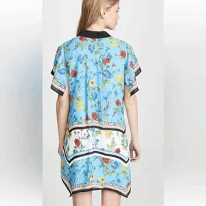 Alice + Olivia Blue Conner Floral-Print Handkerchief Button Shirtdress, XS thumbnail 12