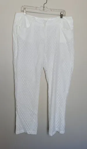 Elaine Kim White Eyelet Lace Trouser Pants English Countryside Equestrian Large thumbnail 1