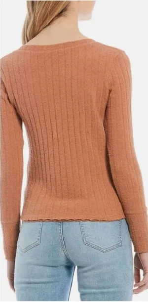 Free People NEW We the Free Oliver Boucle Ribbed Long sleeve Henley in Clay, XS, MSRP $58 thumbnail 1