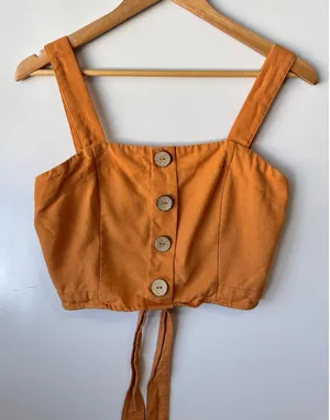 Papaya Crop Top Button Front Tie Back Sleeveless Blouse Orange Size M‎ thumbnail 1