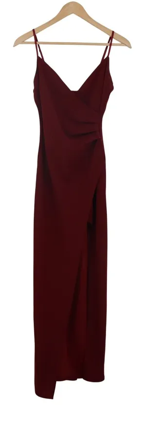 Emerald Sundae Maxi Dress Womens S Burgundy Wrap Front High Slit Excellent thumbnail 1
