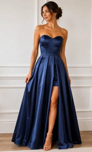 3080 | NWT Fame Partners Navy Satin Strapless Gown Women 6 Prom HOCO Homecoming thumbnail 1