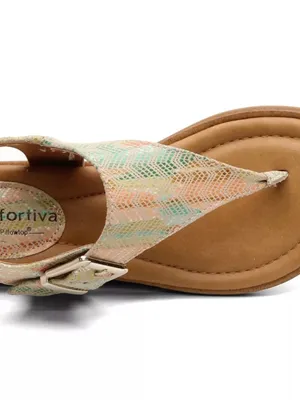 COMFORTIVA Women's Size 6.5 DAFNEY Leather Thong Sandal GREEN/MULTI thumbnail 3