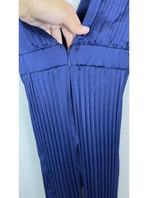 Abercrombie & Fitch Giselle Pleated Satin Jumpsuit Navy Blue XXSP Wide Leg thumbnail 9