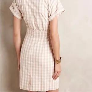 Anthropologie HD in Paris Gingham Print Short Sleeve‎ Belted Dress in Tan Size 4 thumbnail 9