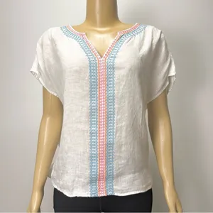 House of Harlow 1960 Womens White 100% Linen Embroidered V-Neck Top Size M‎ thumbnail 6
