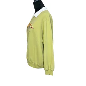 Vtg Green Collared Sweatshirt Autumn Embroidered Landscape Size XL Grannycore thumbnail 3