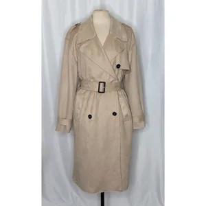 ZARA Faux Suede Trench Coat Belted Jacket Solid Tan Brown Pockets Outdoors Large thumbnail 2