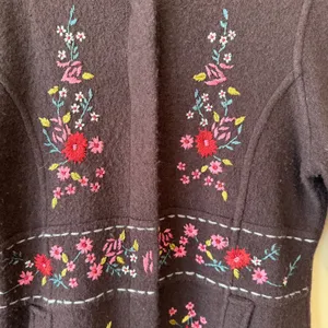 Alexander Bartlett 100% Wool Embroidered Floral Long Coat Women L Boho Brown thumbnail 8