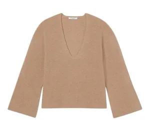 M.M. LaFleur Sophie 100% Cashmere Sweater XL Deep Flax Knit V-Neck Bell Sleeve thumbnail 3
