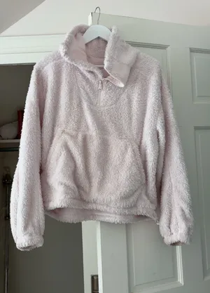 Free People pink fuzzy quarter zip sweatshirt size xs thumbnail 1