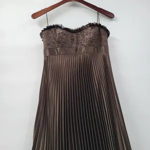 Badgley Mischka Evening Gown Dress Size 8 Brown Pleated Empire Waist Lace Bodice thumbnail 6