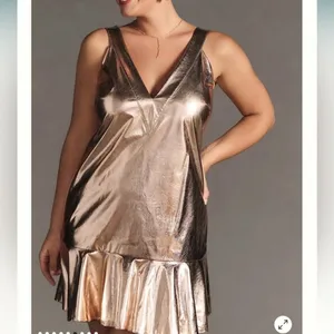 MARE MARE ANTHROPOLOGIE Gold Metallic V-Neck Dress Mini Size L‎ NWT thumbnail 2