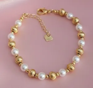 Elegant 18K Gold Filled and lab Pearl Bracelet Tarnish Free Made In Italy thumbnail 1