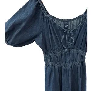 GAP Smocked Denim Mini Dress Dark Wash Size‎ Medium Tall thumbnail 9