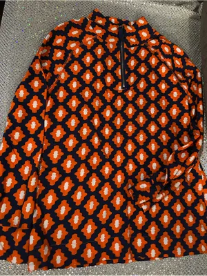 Mud Pie Orange Navy White Geometric 1/4 Zip Pullover NWOT SZ s thumbnail 1