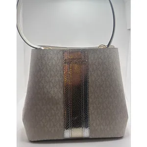 Michael Kors Pratt Medium Bucket Shoulder Bag Tote Pale Gold MK Logo Purse NWT thumbnail 7