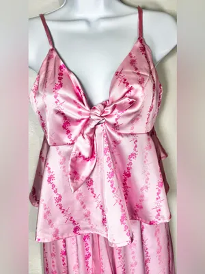 Rareraw Cottagecore Coquette Pink Satin Pajama Set Size Medium thumbnail 5